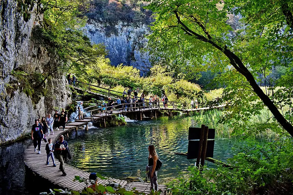 Boardwalk over a lake in Plitvice Lakes National Park