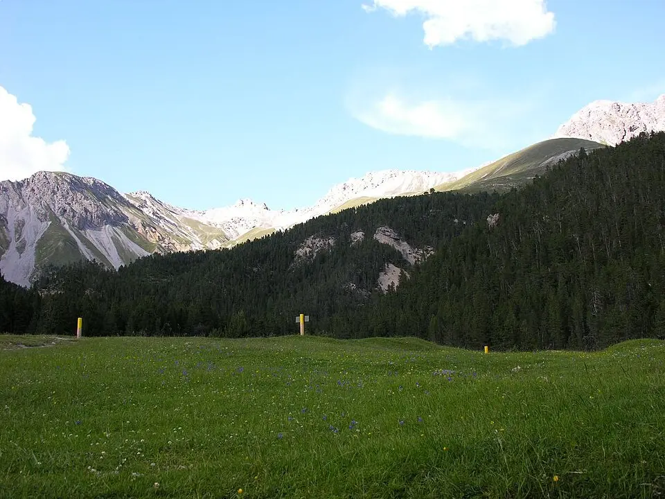 Ältere Aufnahme einer Alpenlandschaft im Schweizerischen Nationalpark